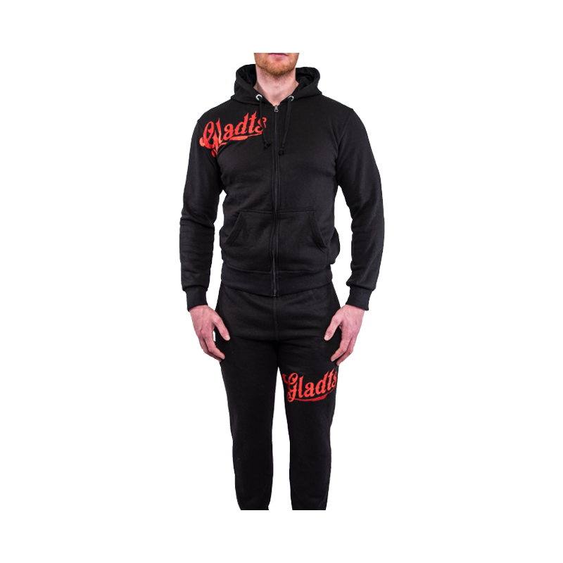 GLADTS hooded tracksuit, black with red embroidered logo