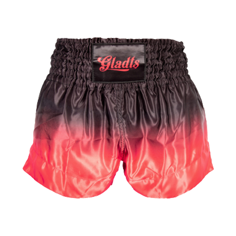 GLADTS kickboxing shorts, black and red gradient