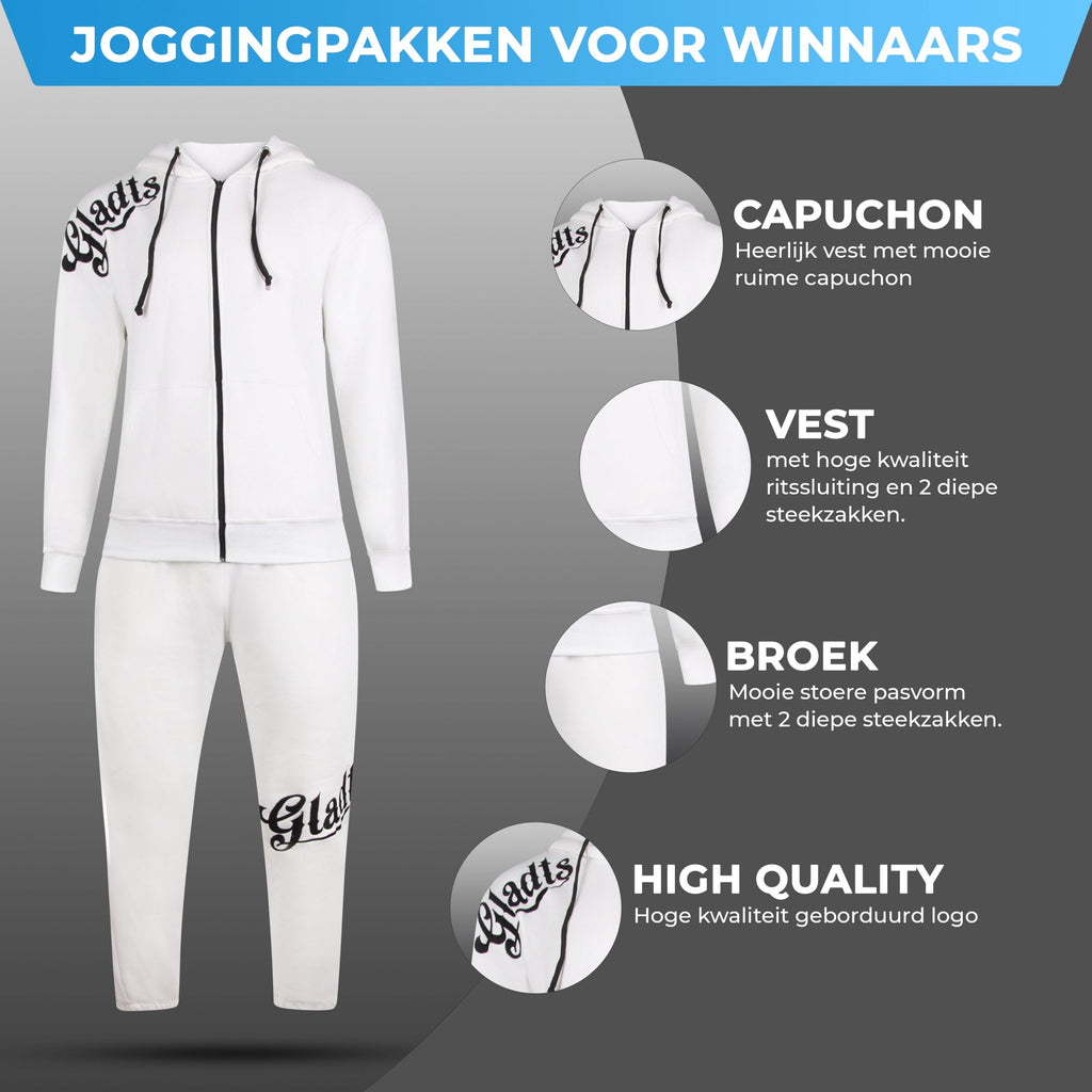 Gladts joggingspak wit met hoody