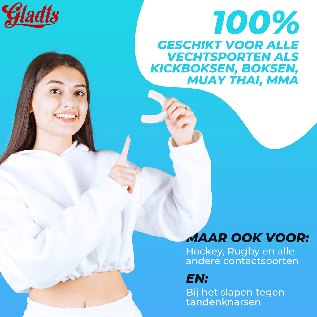 Gladts Gebitsbeschermer en opbergdoosje vechtsport-boksen-kickboksen-hockey-rugby en alle andere sporten
