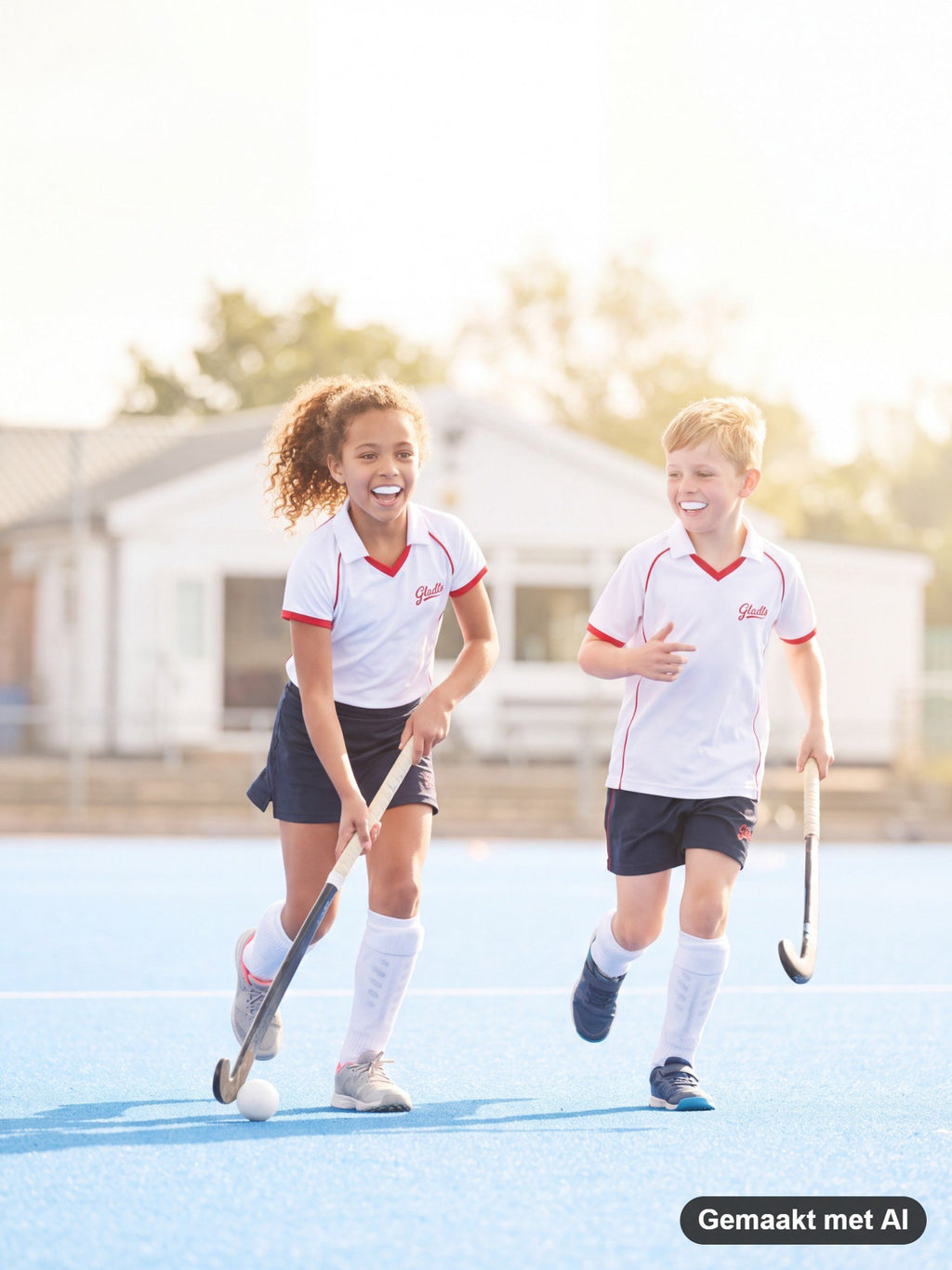 Kids playing hockey with GLADTS mouthguard (AI-generated image)