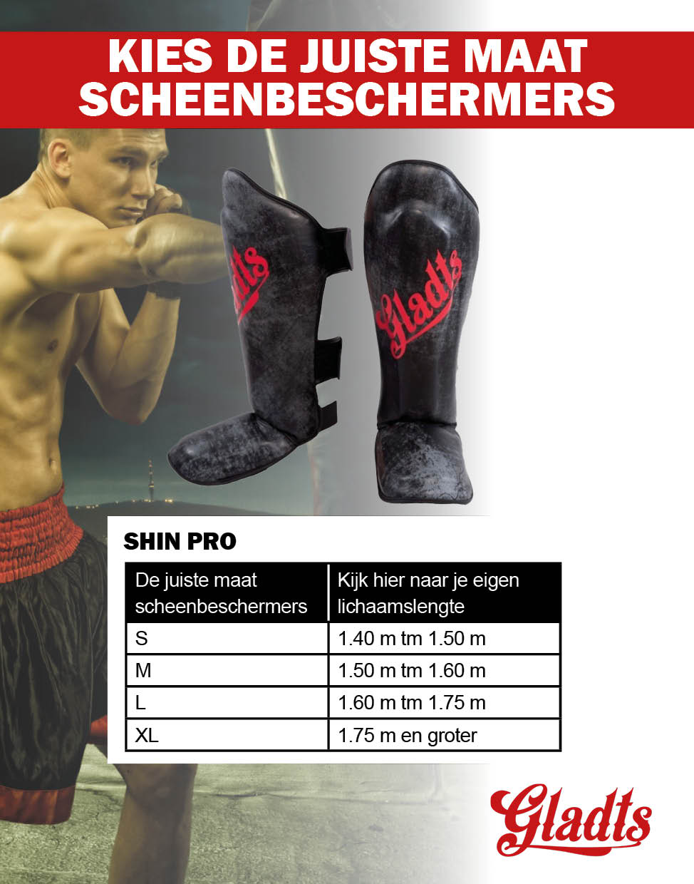 Gladts shin guard black/red XS to XL