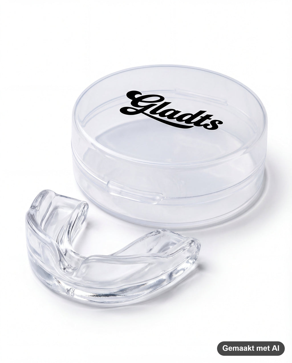 GLADTS mouthguard in clear with storage case (AI-generated image)
