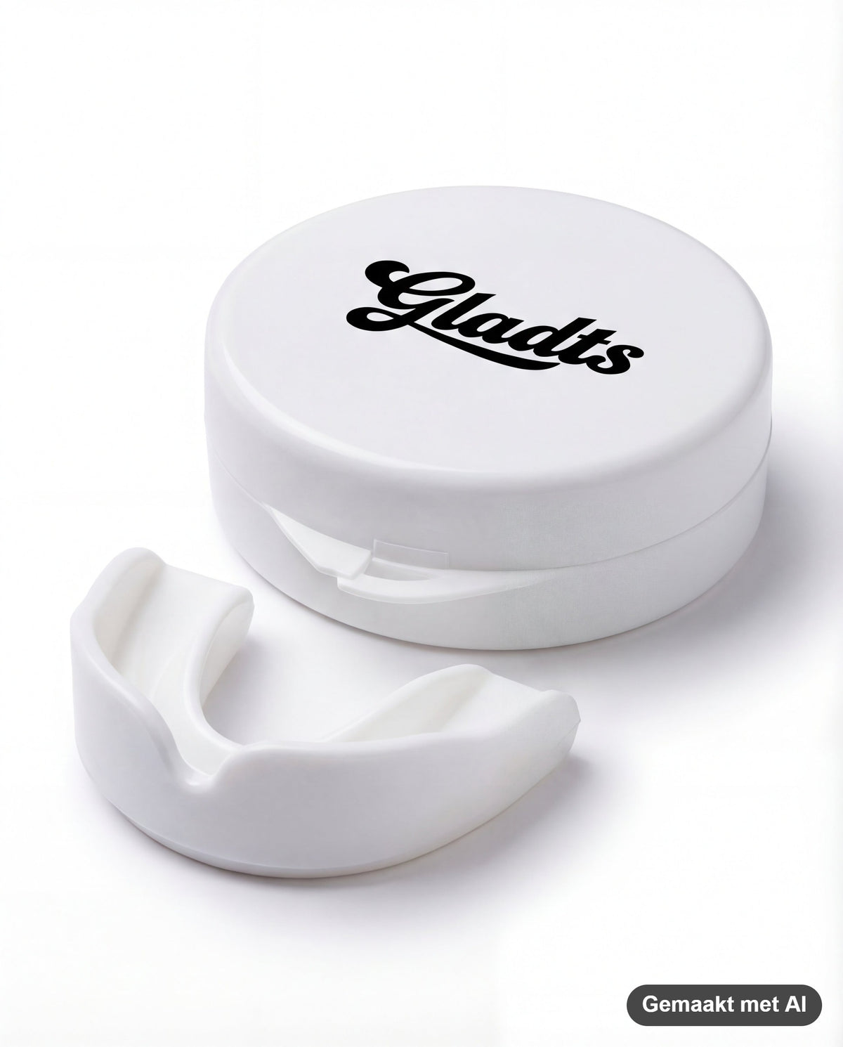 GLADTS mouthguard in white with storage case (AI-generated image)