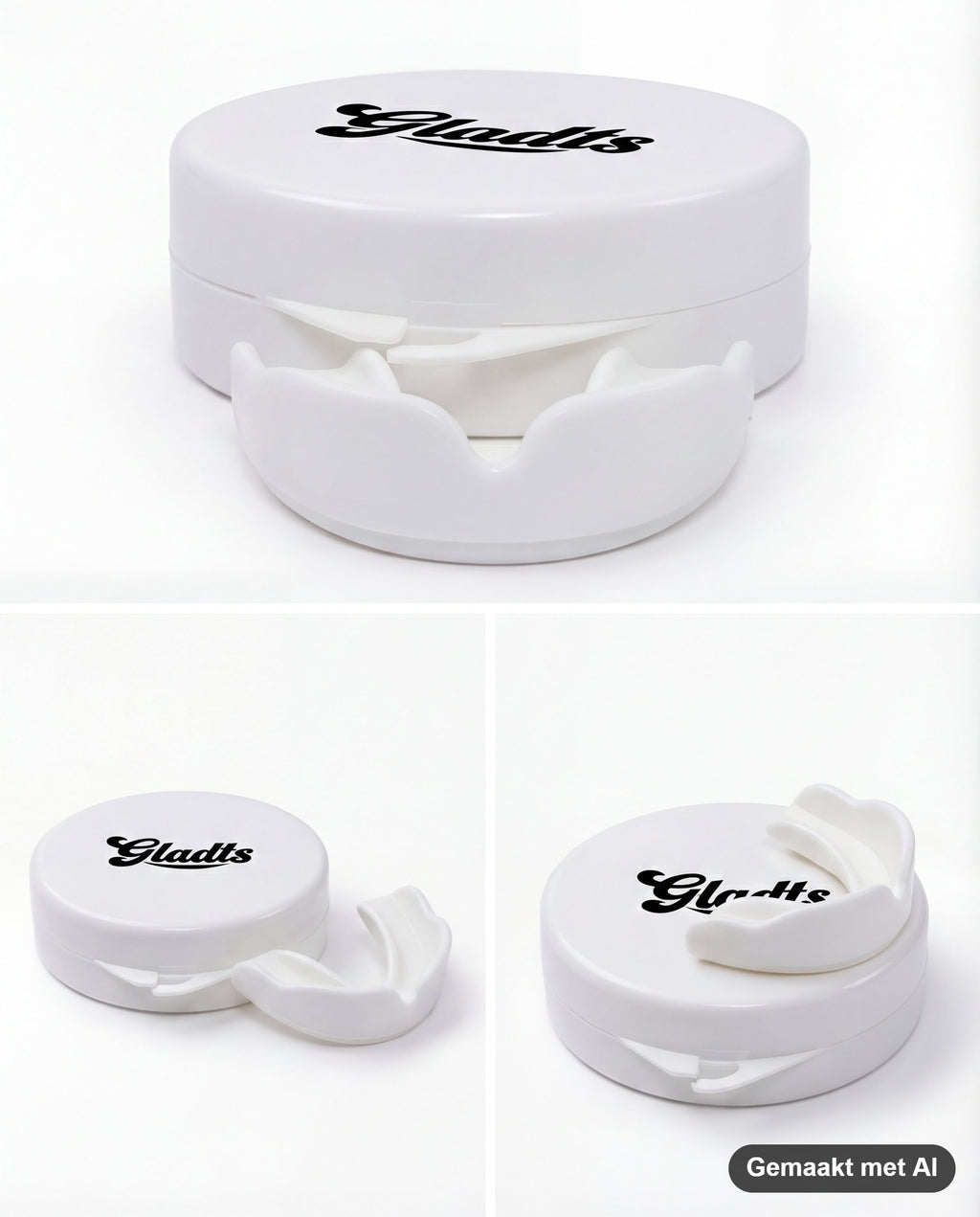 GLADTS mouthguard in white with storage case (AI-generated image)