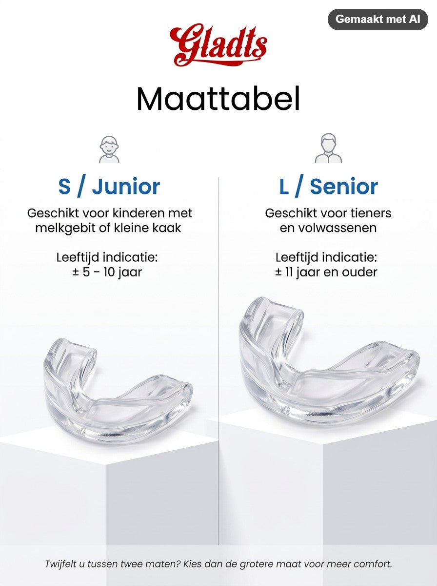 GLADTS mouthguard size guide for junior and senior (AI-generated image)