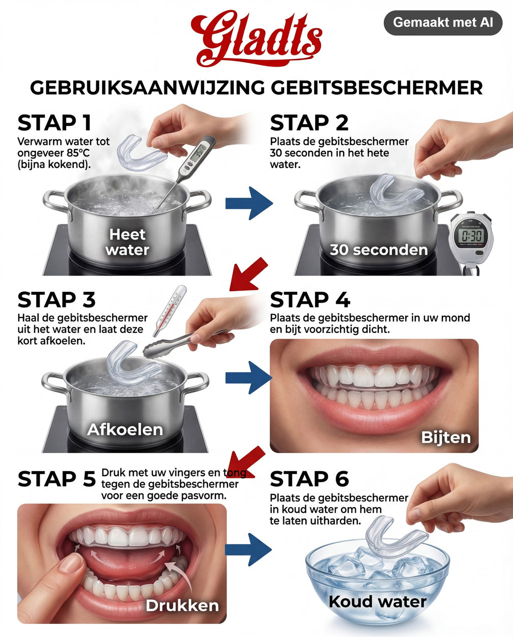 GLADTS mouthguard fitting instructions (AI-generated image)
