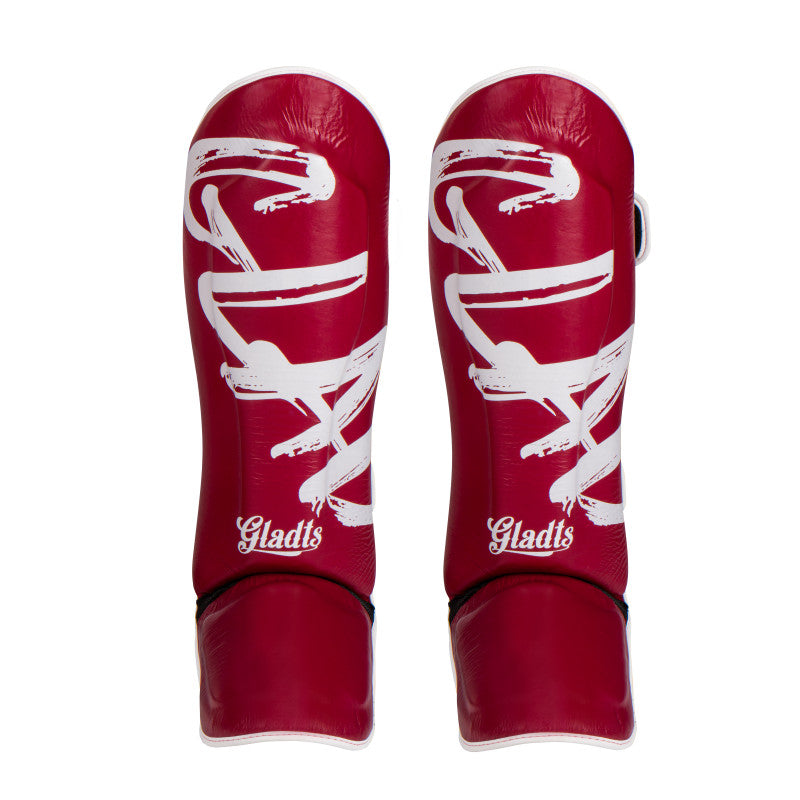 GLADTS kickboks starterset bordeauxrood: scheenbeschermers in bordeauxrood en wit