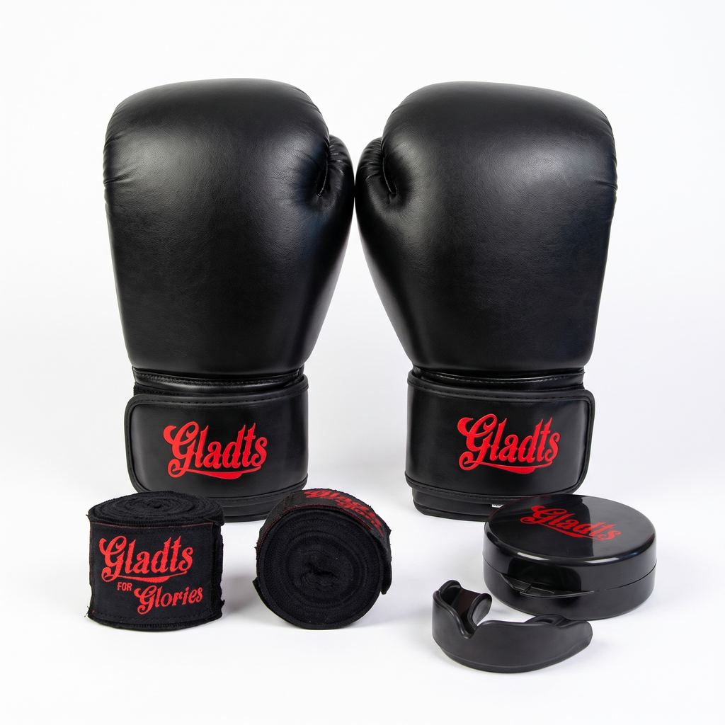 GLADTS boks starterset Classic Red: bokshandschoenen, bandages en gebitsbeschermer met opbergdoosje